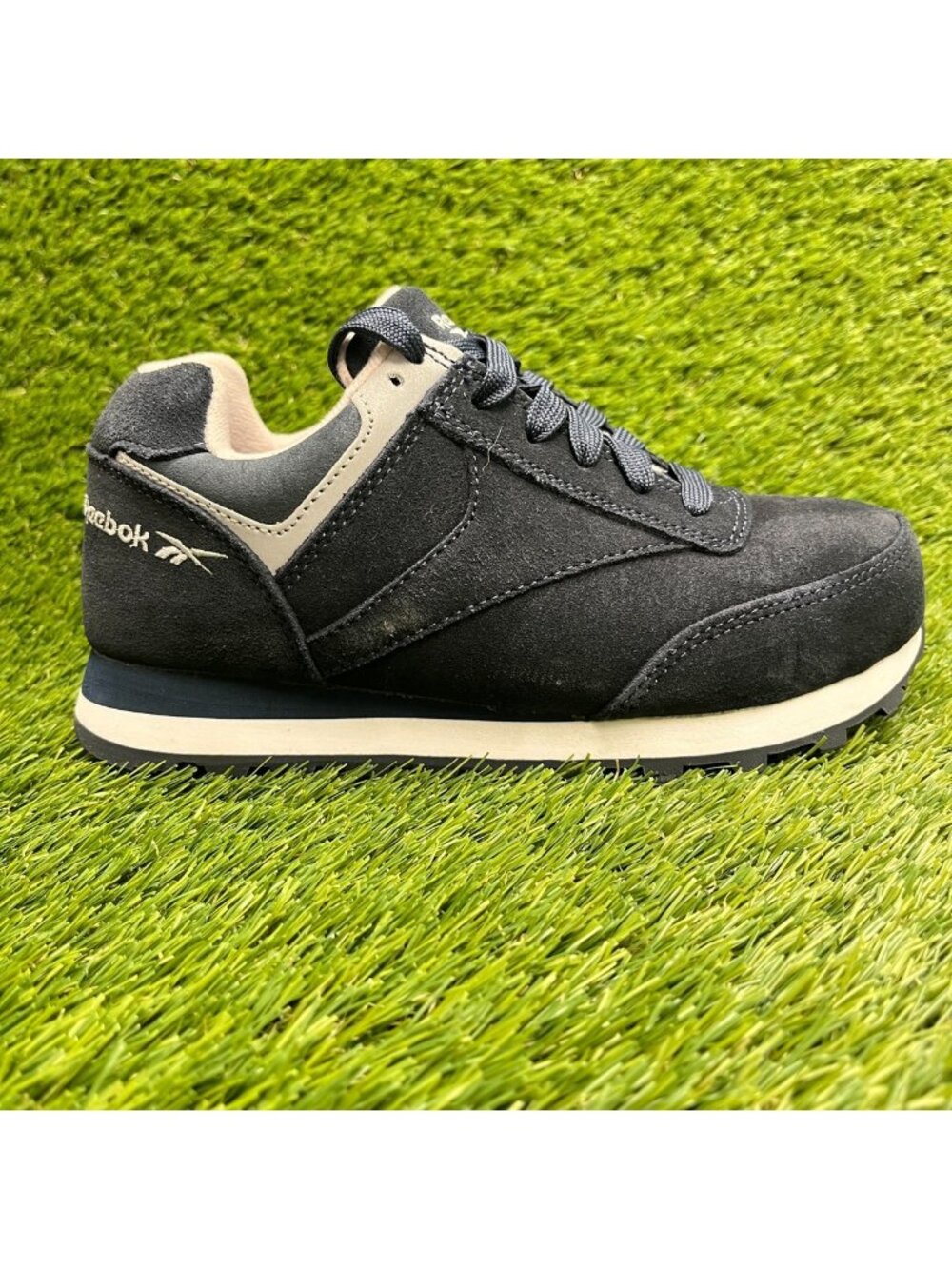Reebok Leelap Retro Womens Size 6 Navy White Steel Toe Safety Work Jogger Shoes